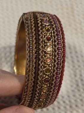 Vintage Bohemian Goldtone & Multicolor Crystal Bangle Bracelet